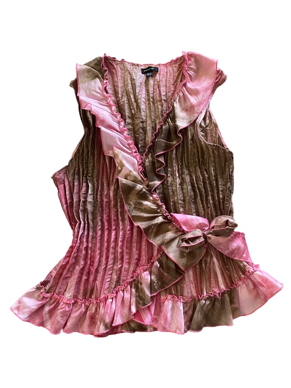 Vintage Y2K Top Fairycore Pleated Wrap Ruffle Sleeveless Blouse Asymmetrical L